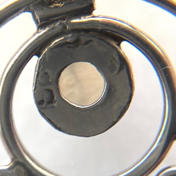 Sterling Silver 925 Round Moonstone Cabochon Round Scrollwork Dangle Earrings - Picture 9 of 16